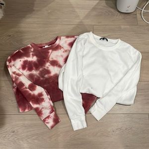 Two Crew Neck Sweatshirts . Tie Dye and Plain White .